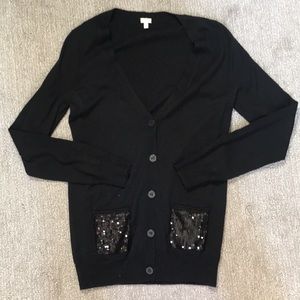 J.Crew Merino Wool Black Sequin Cardigan
